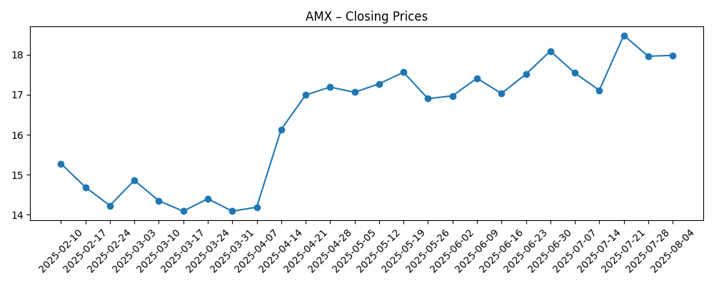 Stock price chart for AMX