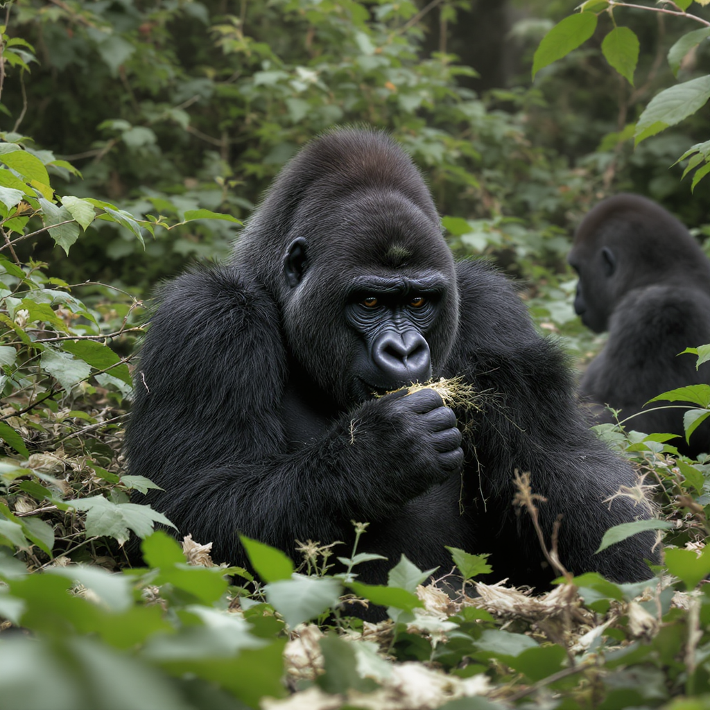 Gorillas Feeding